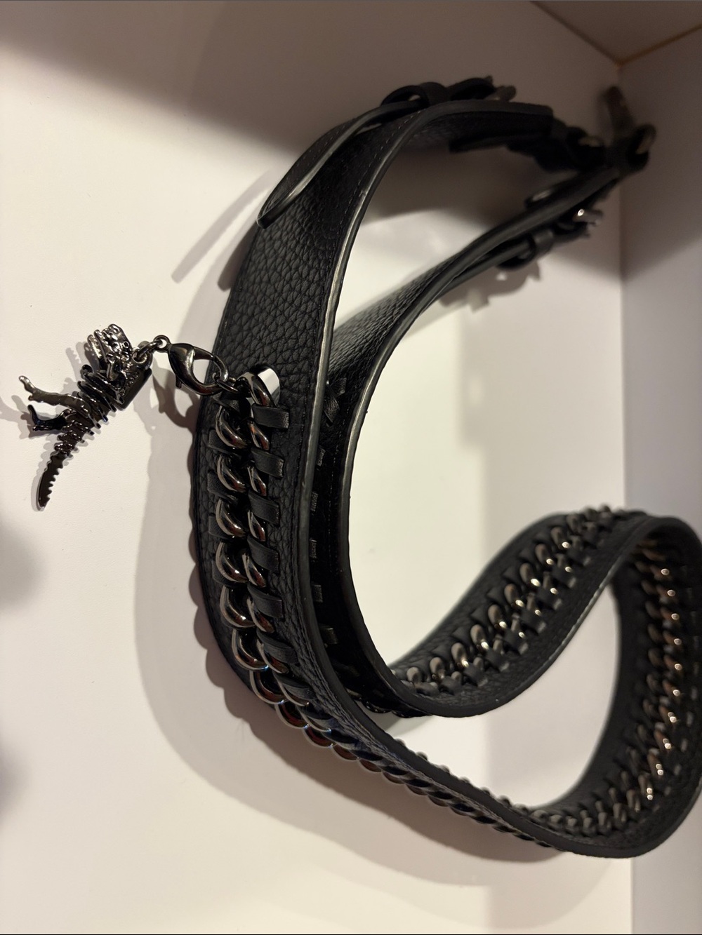 Coach Black Pebbled Leather Strap with Chain and Dinosaur Charm - Picture 3 of 3